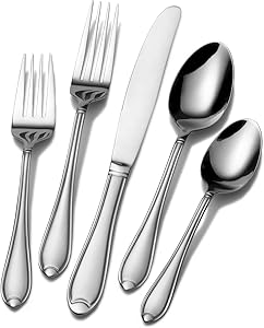 Pfaltzgraff Summerset Frost 44-Piece Stainless Steel Flatware Set with Serving Utensil Set, Service for 8