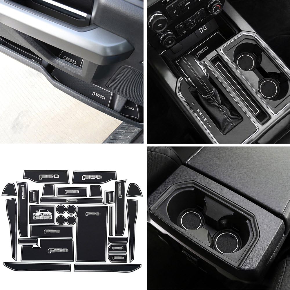 Winunite Cup Mats for Ford F150 SuperCrew 2015/2016/2017 Non-Slip Center Console Mats Door Liner Accessories (Pack of 29)