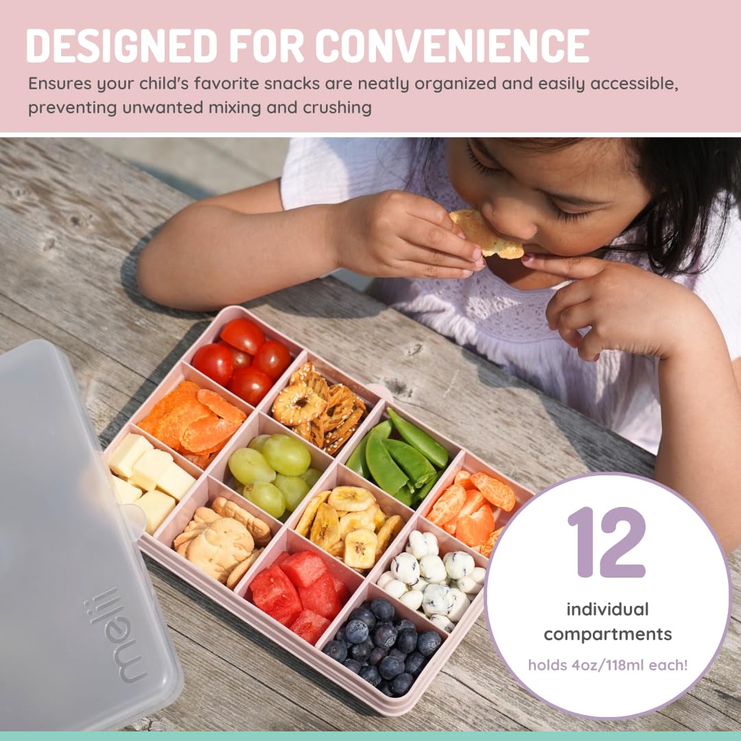 melii Snackle Box – 12-Compartment Divided Snack Container, BPA-Free Food Storage, Removable Dividers, Perfect for Kids Snacks, Arts & Crafts, Beads, and Kitchen Organization (Grey)