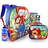 Super Mario Backpack and Lunch Box Set - Bundle of a 16" Backpack, Lunch Bag, Stickers, Water Bottle, More | Super Mario School Supplies for Kids