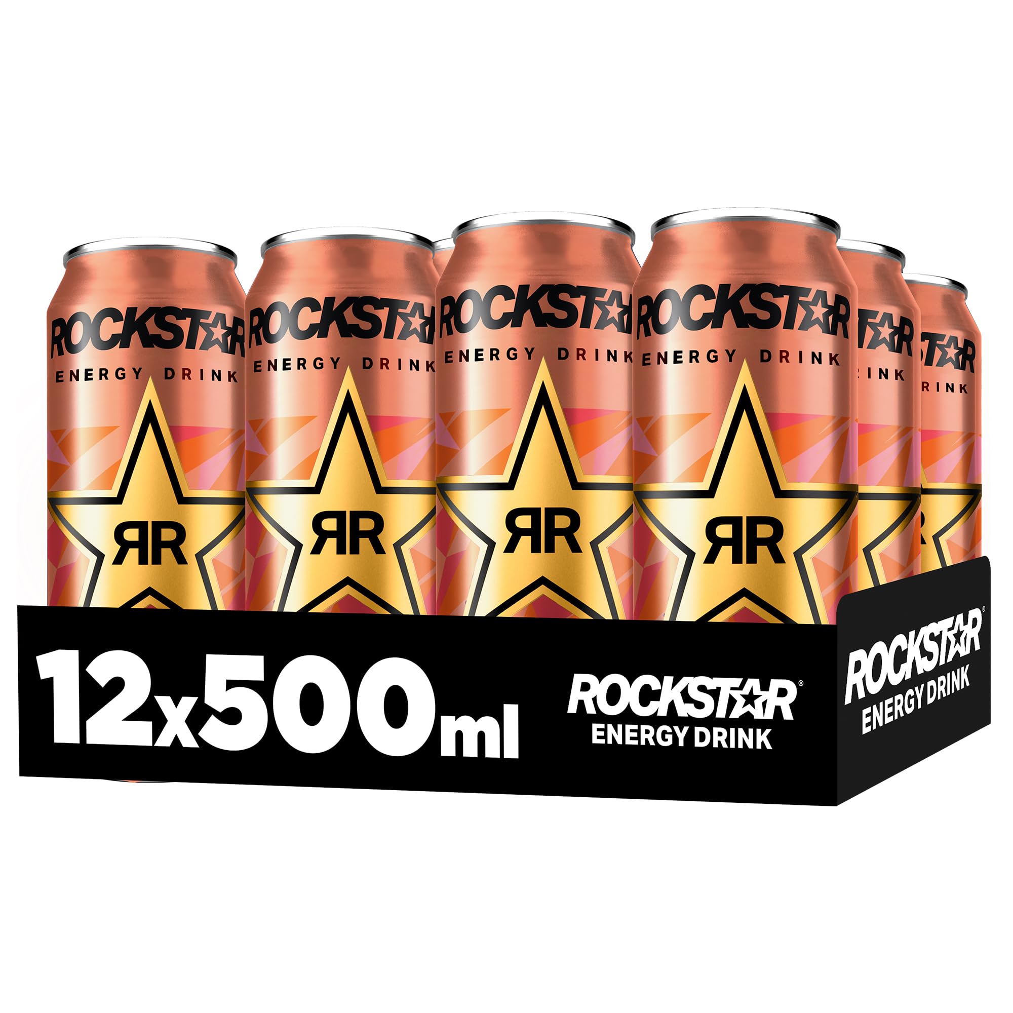 Rockstar Energy Drink Peach Geschmack - Zero Sugar - Koffeinhaltiges Erfrischungsgetränk ohne Zucker für den Energie Kick, EINWEG (12 x 500ml) (Verpackungsdesign kann abweichen) 2