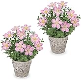 GnFlus Artificial Flower in Rustic Pot Fake Cherry Blossom with Leaves Potted Plant Farmhouse Pink Spring Decor for Home Living Room Shelf Decor Enterway Table Decoration 2 Pack
