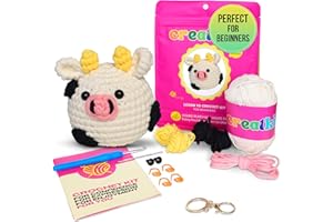 CREATKITS Easy Crochet Kit for Beginners Animals - Learn to Crochet Kits for Beginners - Cow Crochet Box