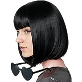 MIUSKATL Wig and Sunglasses 12 Inch Short Bob Wigs with Bangs for Women Costume Cosplay Party (Black)