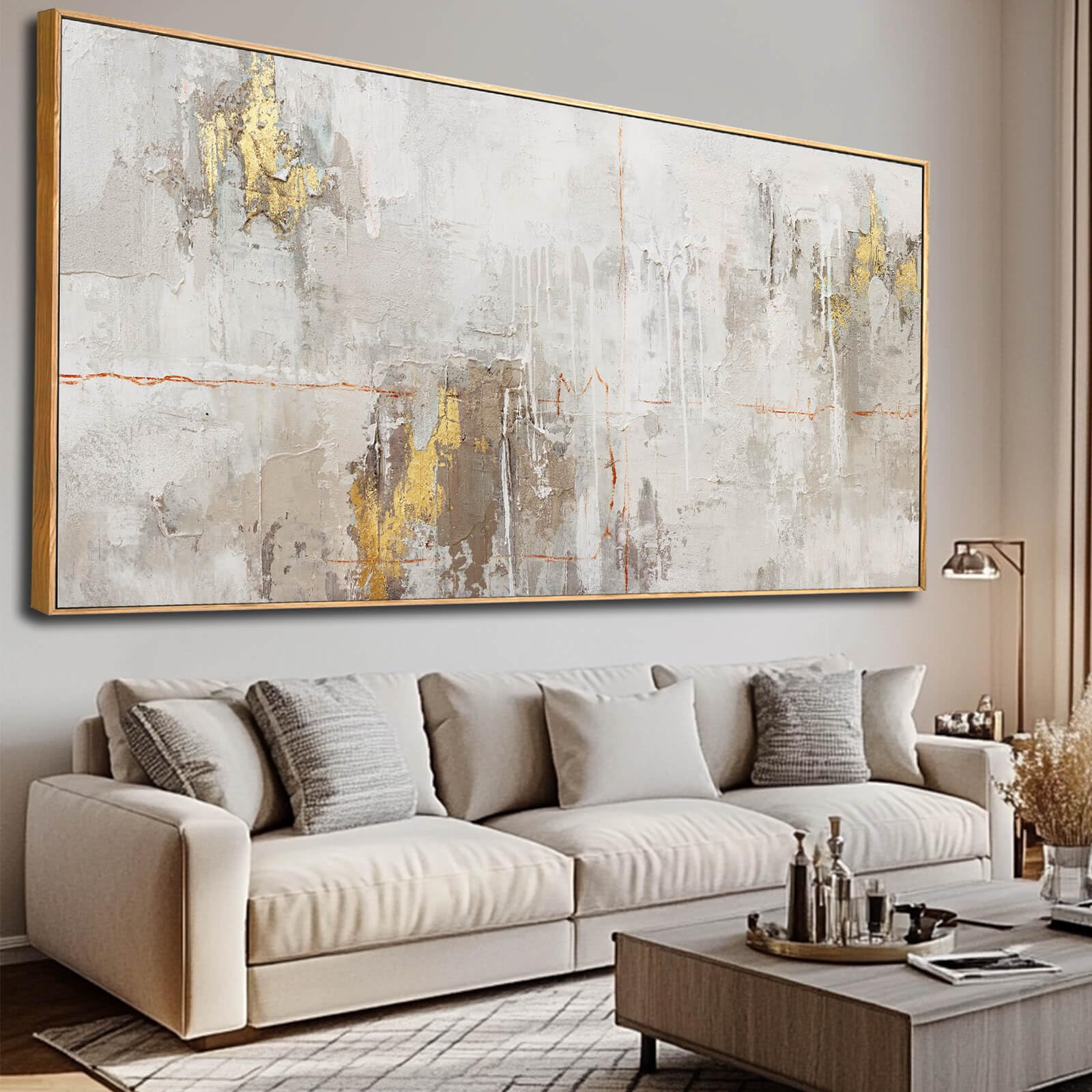 Photo 1 of **CANVAS DENTED/STRETCHED**VAYIMDH Abstract Canvas Wall Art Graffiti Wall Decor Gold and White Wall Decorations 36"x70" Decorative Pictures for Bedroom Office Artwork