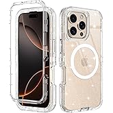 I-HONVA for iPhone 16 Pro Max Case Clear [Non Yellowing] [Compatible with MagSafe] Shockproof 3-Layer Full Body Protection Rugged Heavy Duty Cover Case for Apple iPhone 16 Pro Max 6.9",Clear Glitter