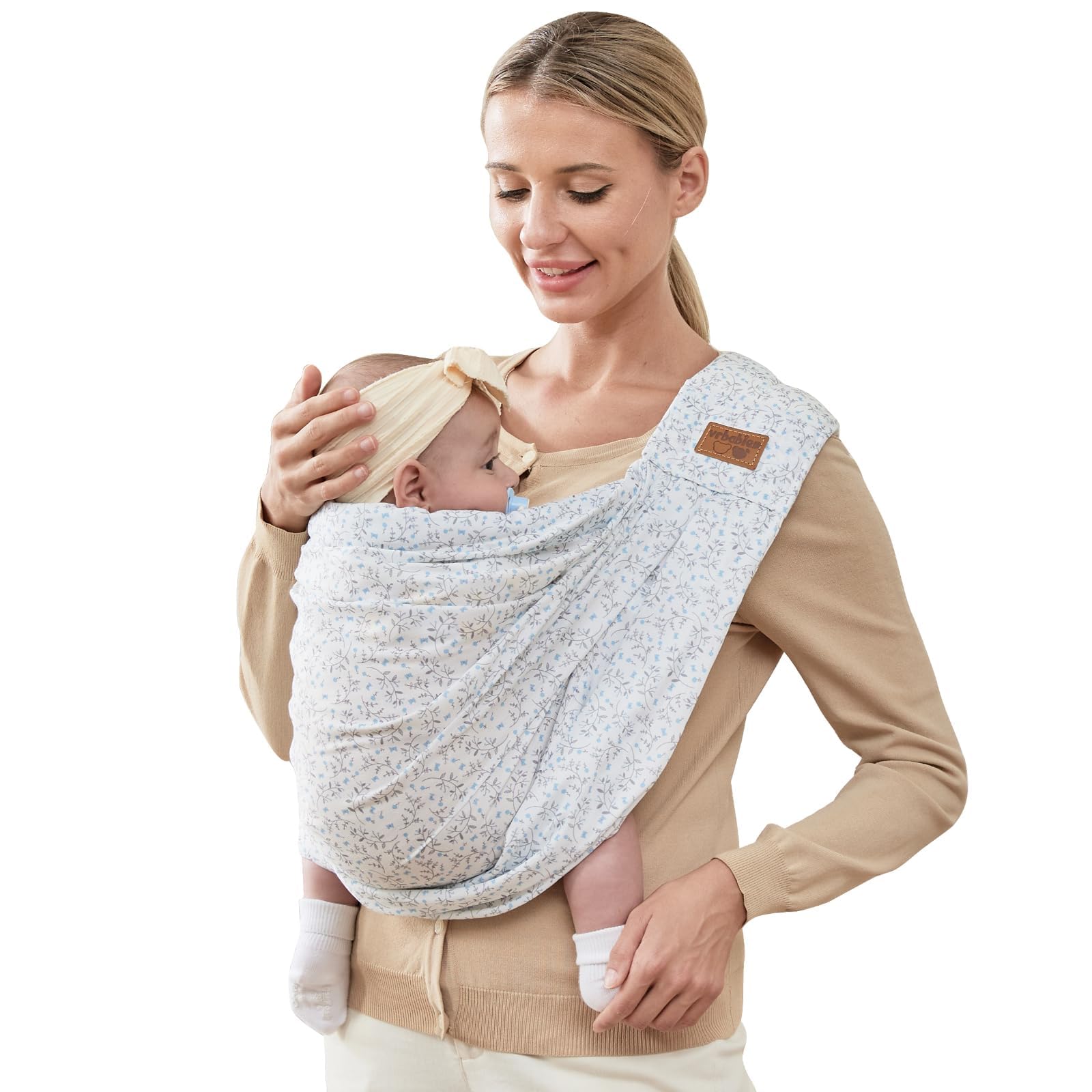 Photo 1 of Baby Sling Carrier Newborn, Adjustable Easy Wearing Baby Nursing Warp Sling, New Mom Dad Soft Cotton Baby Front Holder Carrier for Infant Toddler Life Travel Essential Gifts (Blue Flower)