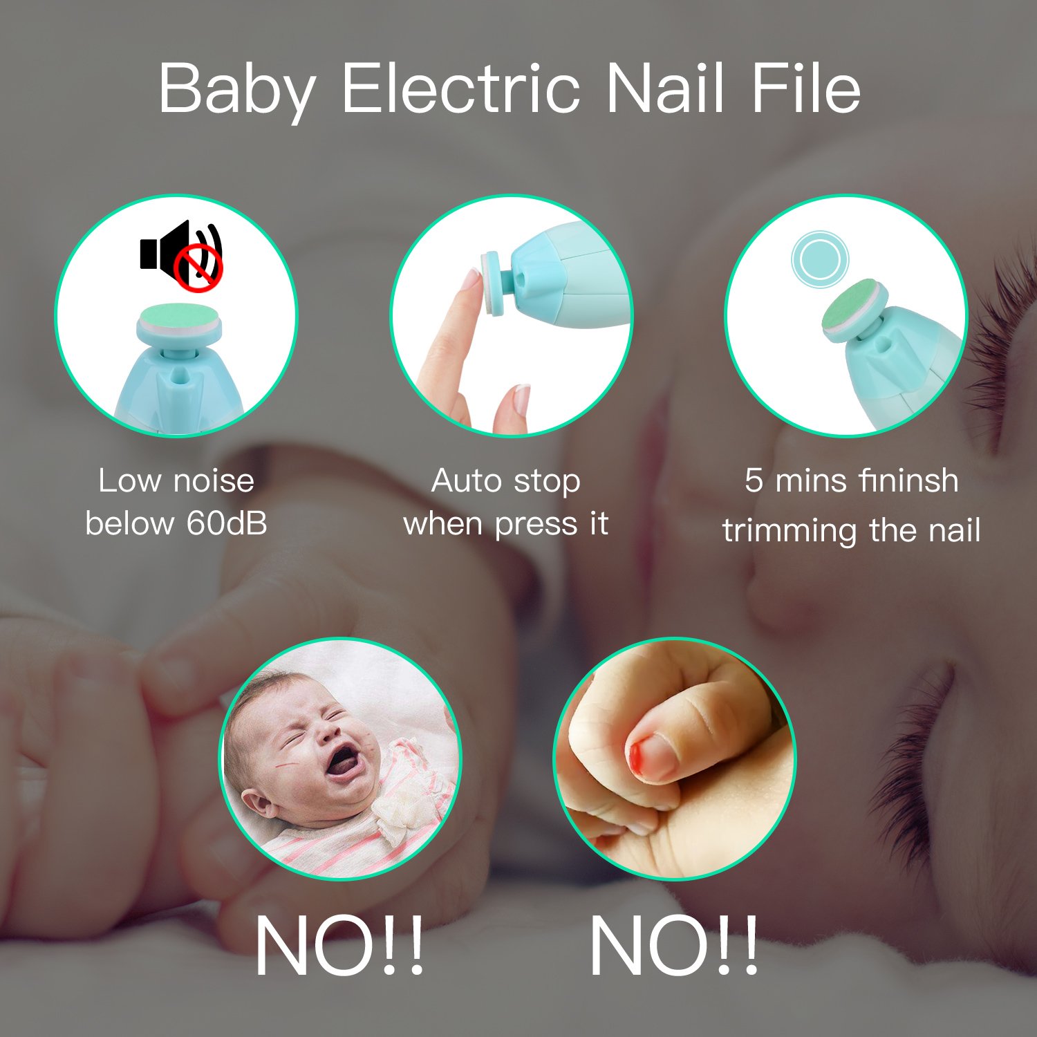 Baby Nail File, Megainvo Baby Nail Clippers Electric Baby Nail Trimmer Safe for Newborn Toddler Adult Toes Fingernails Care Trim Polish Kit 10 Grinding Heads AA Battery Operated (Not Included) (Blue)