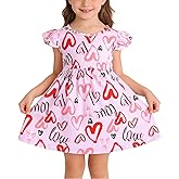 Valentines Toddler Girls Dress Love Hearts Pink Print Dresses Short Sleeve Clothes 3-8Y