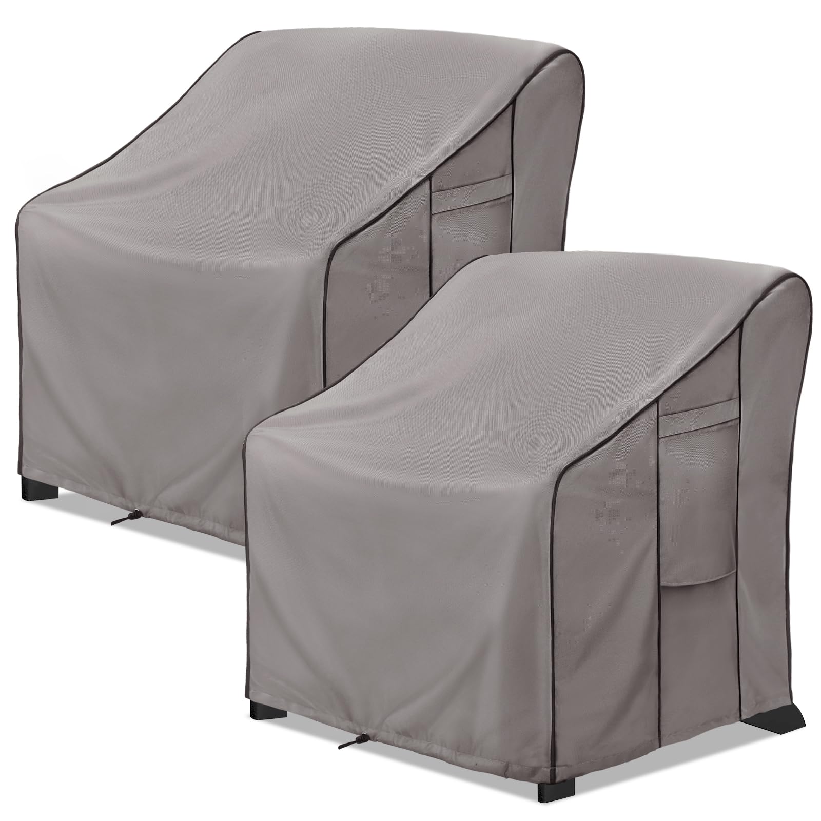 KylinLucky Oversized Patio Chair Covers 2-Pack 33"x35"x38.5" 600D, All-Weather Waterproof Outdoor Chair Covers with Anti-Wind Design, Grey Image