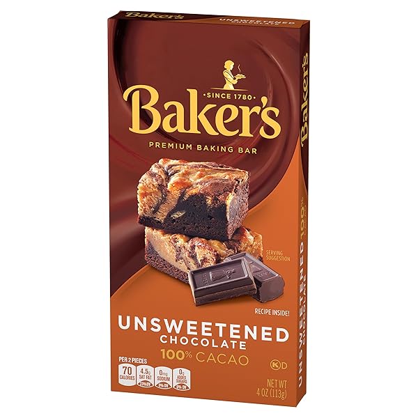 BAKER’S UNSWEETENED CHOCOLATE PREMIUM BAKING BAR WITH 100 % CACAO (4 OZ BOX)