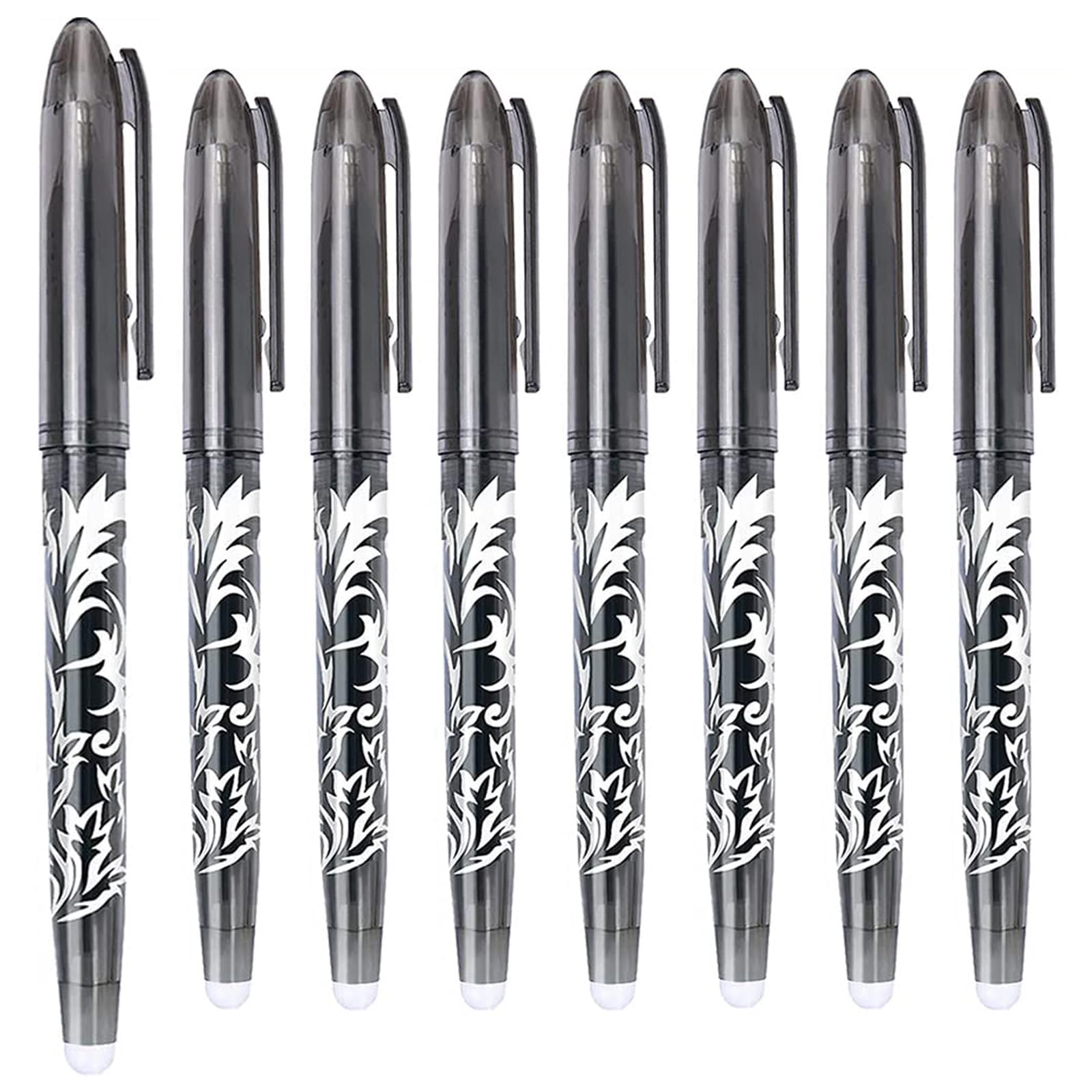 ZPLASK 8PCS Erasable Pens - Rub Out Pens - Black Ink, 0.5mm, With Rubbers