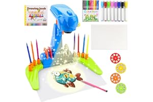 Enjoy Myself Kids Projection Drawing Toy,Smart Kids Projection Drawing Sketcher with 32 Cartoon Patters,Adjustable Art Sketcher Projector with 12-Color Watercolor Pens,8-Color Erasable Pens,Blue