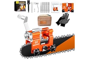 OMCCHK Chainsaw Sharpener Jig, Portable Chain Saw Sharpener Tool with 5 Titanium-Plated Diamond Bits, Universal Hand Crank Chainsaw Sharpening Kit for 6"-22" Electric Saw, Chain Saw