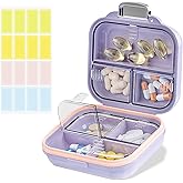 Goffing Travel Pill Organizer Box with Labels, 7 Compartments Portable Mini Pill Case, Daily Medication Organizer Storage Pil
