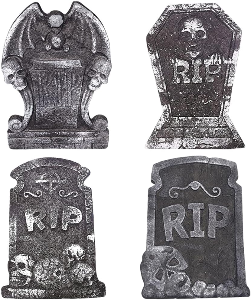 Yard Signs - Halloween Foam RIP Graveyard Tombstones, 4 Pack Headstone Decorations for Halloween Lawn Yard Graveyard Decorations
