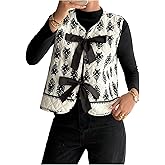 Verdusa Women's Bohemian Graphic Puffer Vest Tie Front Sleeveless Quilted Down Coats