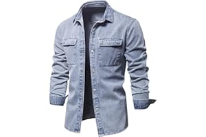 Valtorixia Men's Long Sleeve Double Pocket Snap Denim Shirt Button Up Cowboy Weatern Distressed Denim Work Shirt