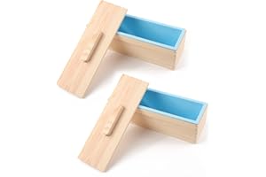 DOYOLLA Silicone Soap Loaf Molds Wood Box w/Wooden Covers for Homemade 42oz Soap Produce, Set of 2, (Total 84oz), Random Color