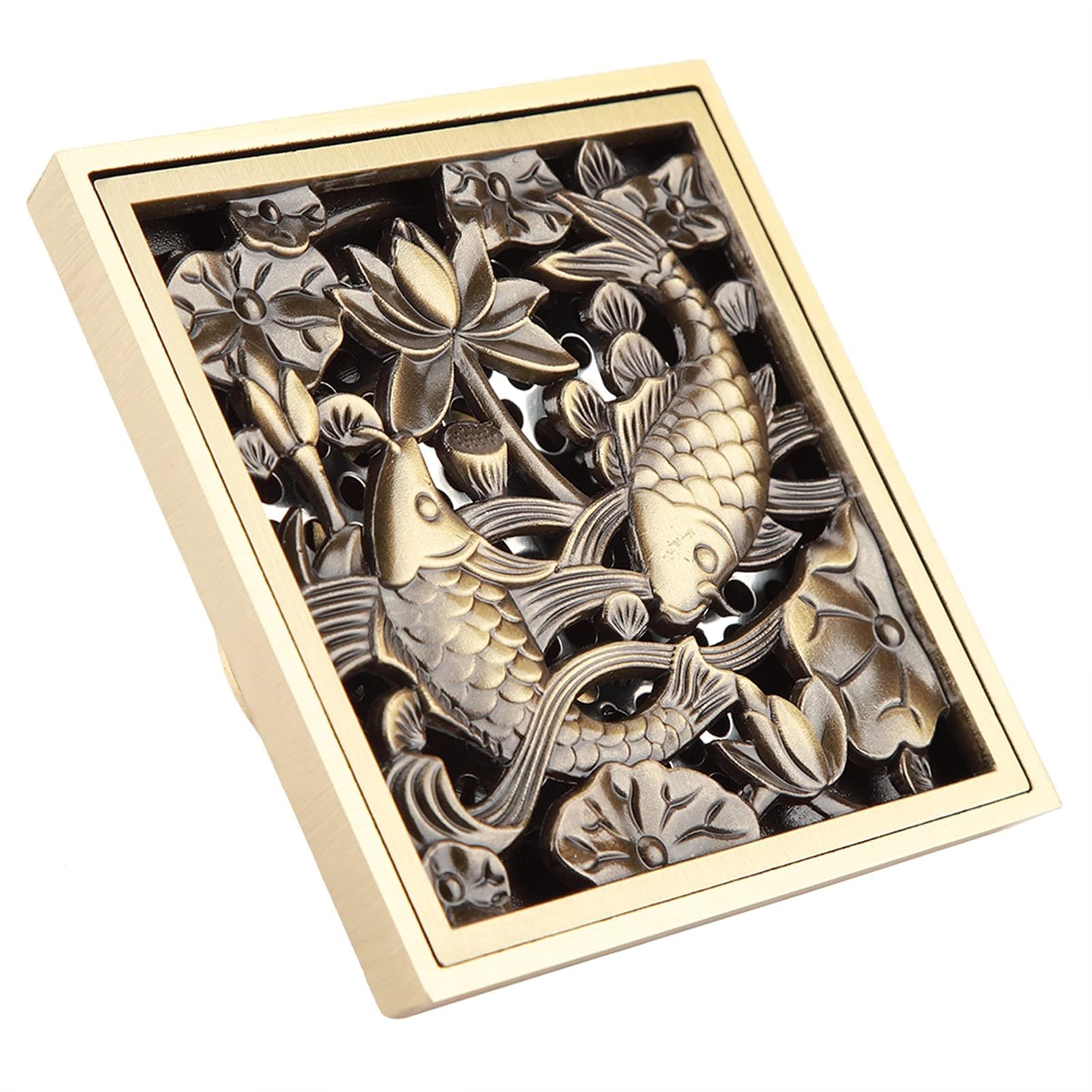 TOPINCN Floor Drain, 10cm Bathroom Shower Antique Brass Drain Strainer Cover Shower Drain with Invisible Look(#4)