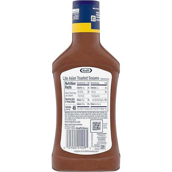 KRAFT REDUCED FAT ASIAN TOASTED SESAME DRESSING, 16 FL OZ BOTTLE