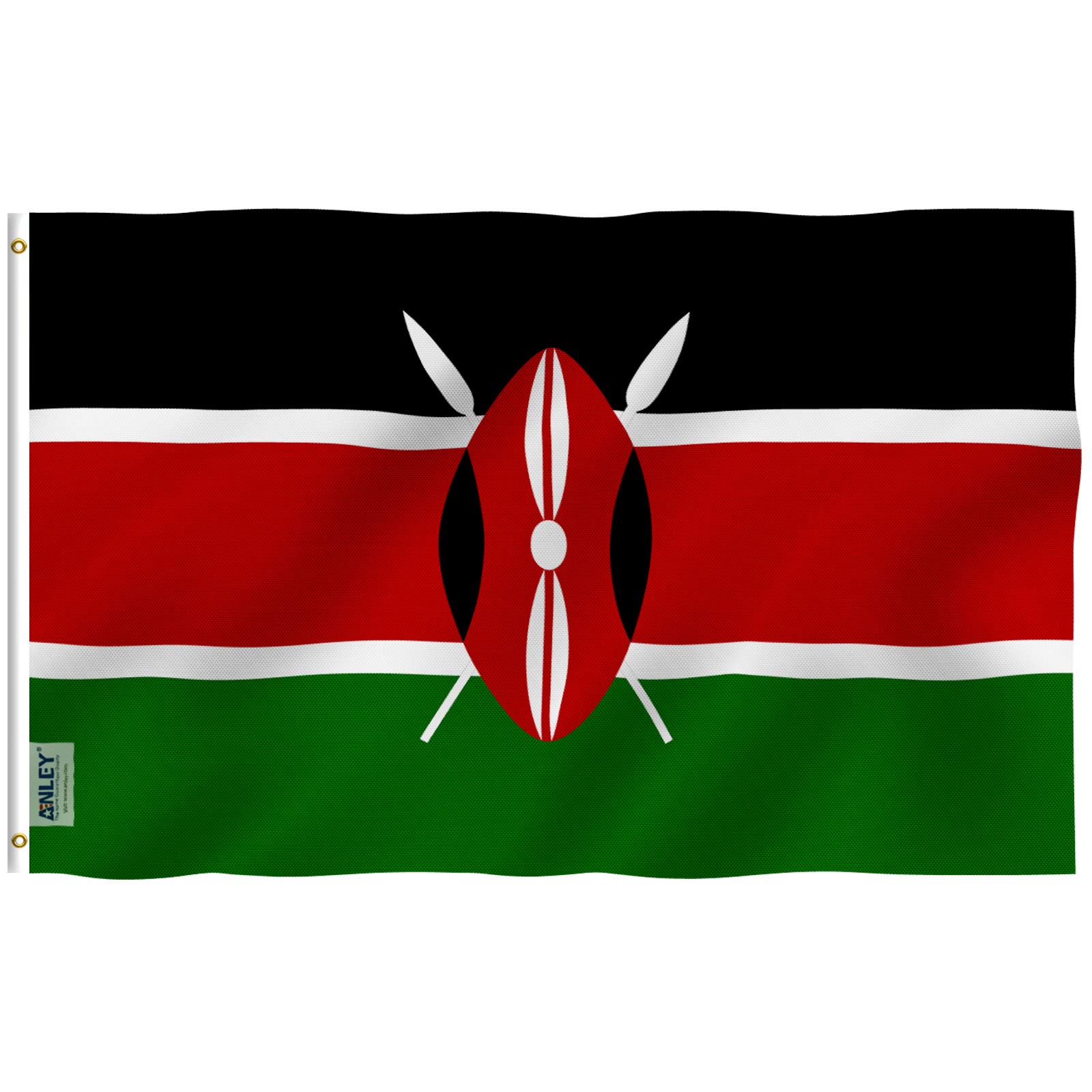 ANLEY Fly Breeze 3x5 Feet Kenya Flag - Vivid Color and UV Fade Resistant - Canvas Header and Double Stitched - Republic of Kenya Flags Polyester with Brass Grommets 3 X 5 Ft