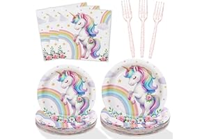 Lopeastar 100Pcs Unicorn Birthday Decorations Plates Set, Unicorn Party Decorations Pastel Rainbow Birthday Plates Napkins and Forks for 25 Guests