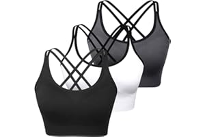 WOYYHO Cross Back Sports Bra for Women Padded Strappy Yoga Bra Medium Support Workout Bra for Athletic Gym Fitness 3 Pack