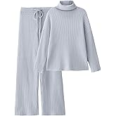 LILLUSORY Women's 2 Piece Outfits Turtleneck Sweaters Lounge Set and Wide Leg Pants Cozy Knit Sweatsuit Sets
