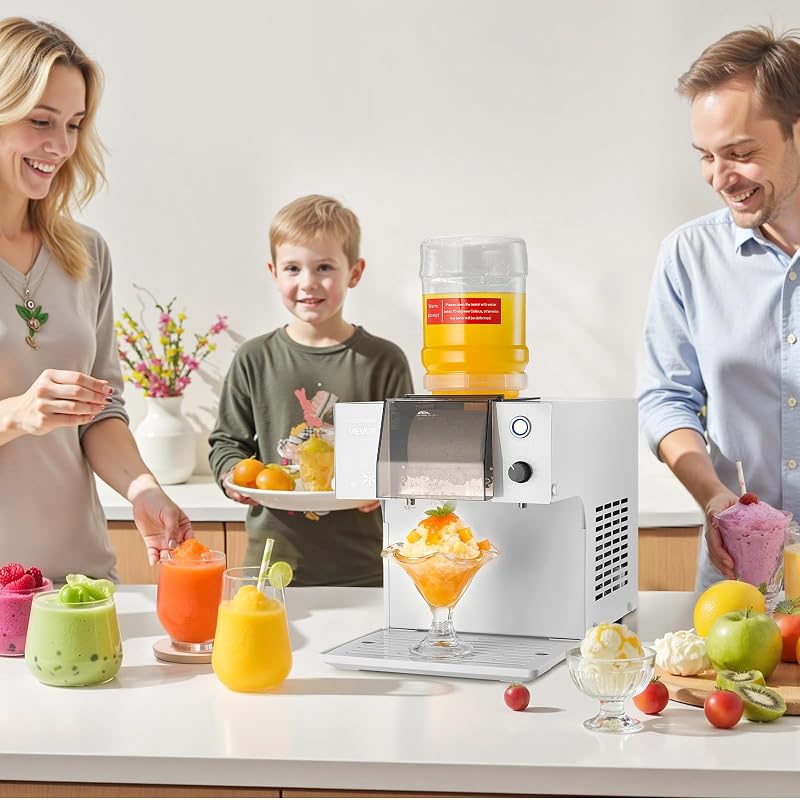 Broyeur à Glace Pilée 60 kg/24 h, Machine à Glace Râpée Flocon de Neige, avec Lame en Acier Inoxydable, Réservoir de 1,8 L, Pré-refroidissement Rapide, pour Dessert Boulangerie Café Maison — photo 8 sur 8