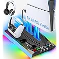 Rysker PS-5/Slim/Pro Stand for Disc & Digital, PS-5 Cooling Station with Dual Controller Charger for PS-5 Console, 3-Level Fan PS-5 Controller Charger Stand (Starlight Blue)