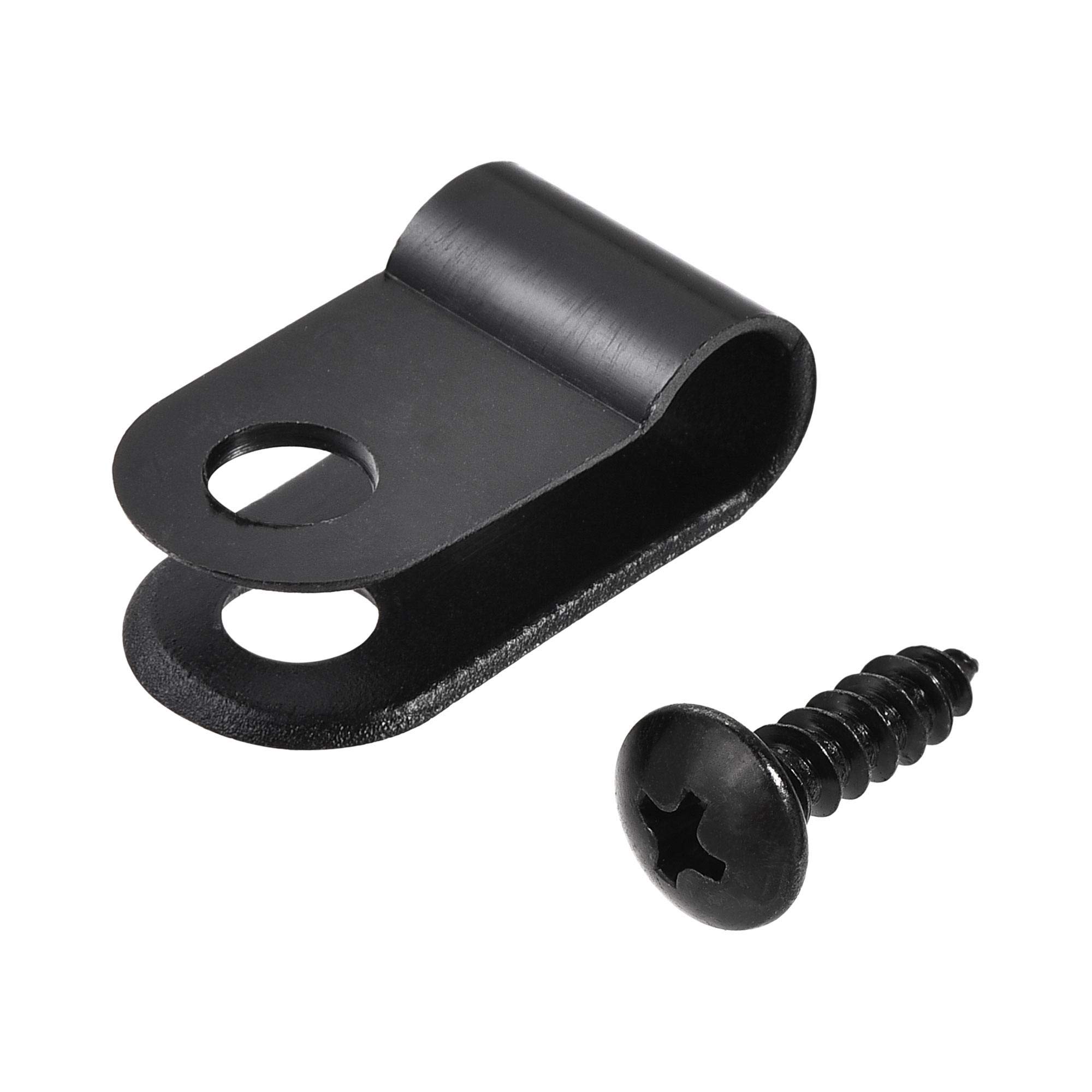 sourcing map 5.3mm Nylon R Type Cable Clip Wire Clamp with Screws Black 100pcs