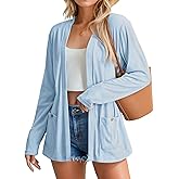 AWULIFFAN Women's Long Sleeve Open Front Cardigans Casual Lightweight Fall Cardigan with Pockets
