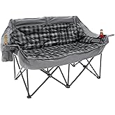 QUYUAN Double Seater Camping Chair, Padded Loveseat Chair for 2 Person, Oversized Heavy Duty Folding Camp Chairs, Camping Couch for Soccer Games, Tailgating, RV Travel, Beach Days, Grey Outdoor Sofa