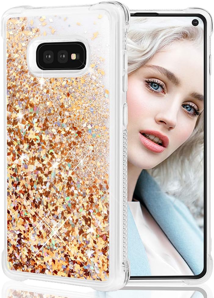 Maxdara Case for Galaxy S10e Glitter Case Liquid Bling Luxury Sparkle Pretty Fashion Cute Reinforced Corners Shockproof Protective Case for Girls Women S10e Case (Gold Silver)