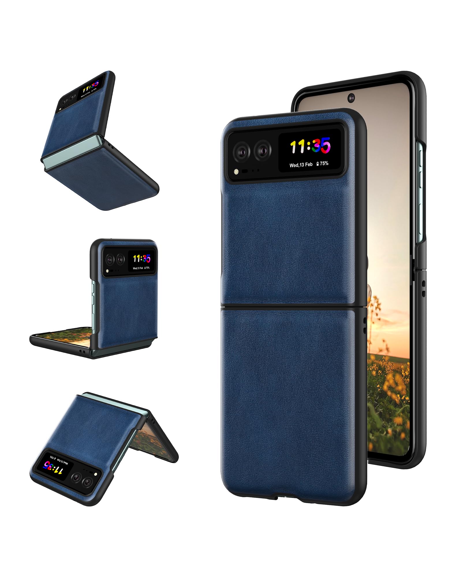 Cresee Case for Motorola Razr 2023 - PU Vegan Leather Back & Hard PC Bumper Phone Case for Moto Razr 2023 - Blue