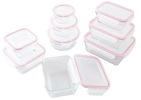 GLASSLOCK GL-474, 9pcs Mischung Frischhaltedose aus Glas Mail Box-Ofen Typ, rot 44.5 x 30.8 x 22 cm, 9-Einheiten