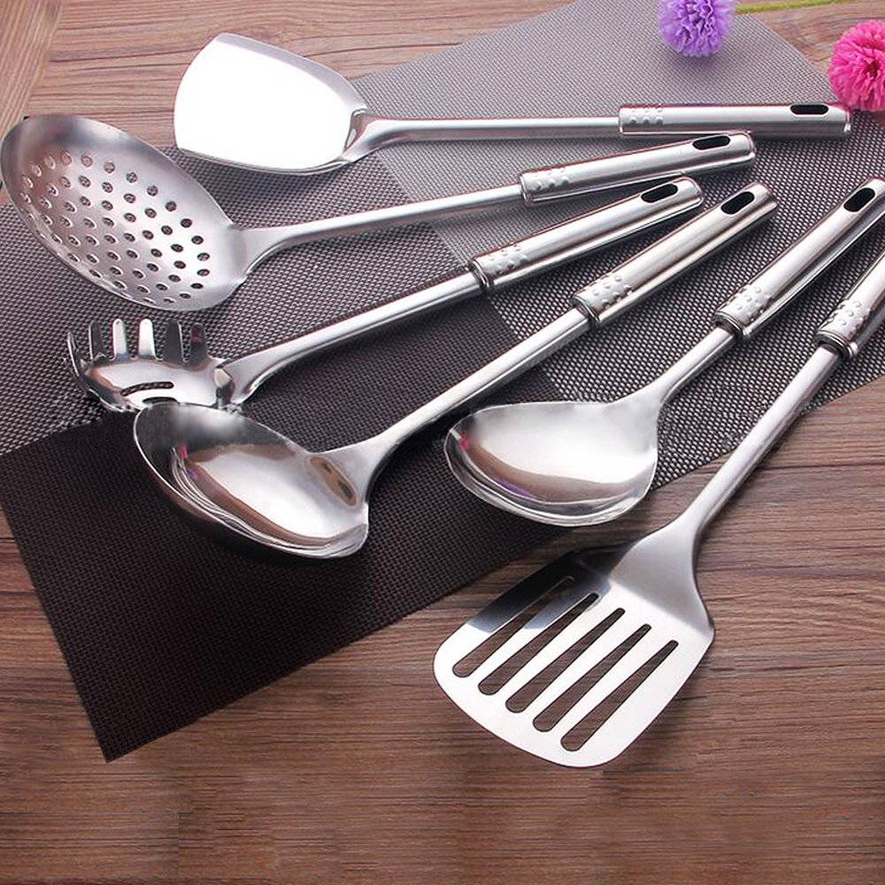 COKOSIM 7 Piezas Juego de Acero Inoxidable de Utensilios de Cocina (con Soporte)