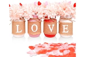 CNVOILA Valentines Day Decor, Valentines LOVE Mason Jars Centerpiece Decorations, Farmhouse Dining Table Centerpiece, Valentines Colo