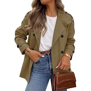 Feggormkicc Womens Double Breasted Trench Coats Fashion Belted Windbreakers | Double Breasted Trench Coats for Women Casual F
