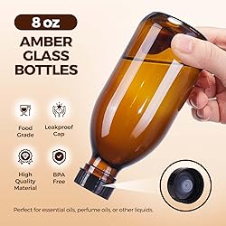 12 Pack, 8 OZ Amber Glass Bottles with Caps