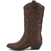Soda Women's Mug Round Toe Faux Suede Stacked Heel Western Ankle Bootie