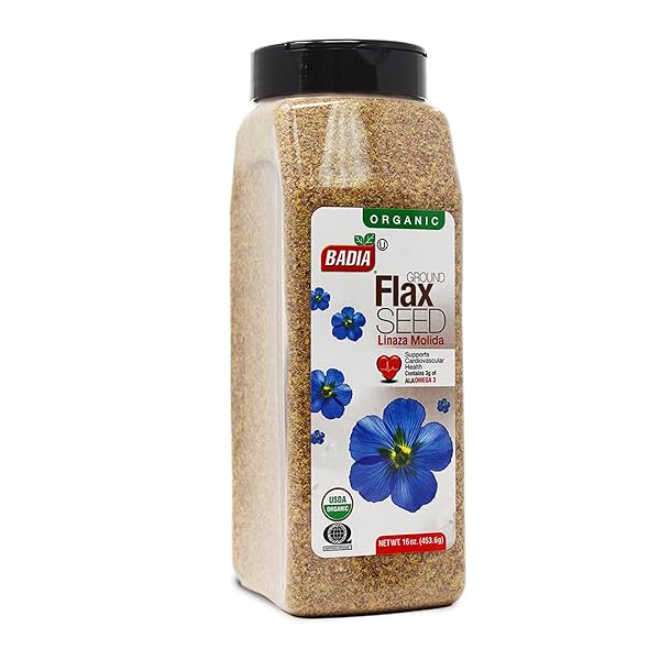 BADIA ORGANIC GROUND FLAX SEED, 16 OZ – SUPERFOOD HIGH IN FIBER & OMEGA-3, CERTIFIED ORGANIC, NON-GMO, BAKING, SMOOTHIES & COOKING