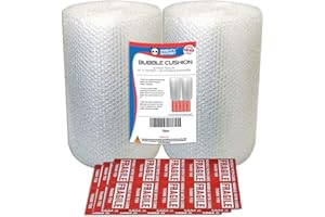 Bubble Cushioning Wrap Rolls by Mighty Gadget - 2-Pack, 12"x72' Total, Clear & Transparent, Perforated 12", Air Cushioning, Free Fragile Stickers, Moving, Shipping, Protective Packaging