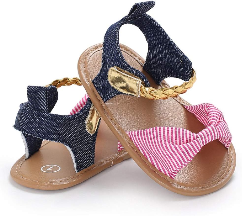 Bebila Bow Baby Girl Sandals - Anti-Slip Rubber Soled Infant Flats Summer Shoes for Toddler&Crib&Newborn&First-Walkers