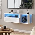 SogesPower Floating TV Stand Wall Mounted with Lights,LED TV Stand Floating Entertainment Center with Storage for Bedroom Living Room,Modern Floating Shelf for Under TV,White 40"