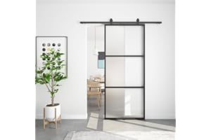 BARNSMITH 40in x 96in Frosted Glass Barn Door with 7FT Top Mounted Hardware kit Include Soft Close Mechanism Black Carbon Steel Tempered Frosted Glass Sliding Door, Assemble Required Easy Installation