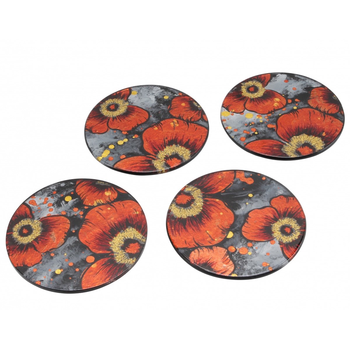 Golden Poppy Decorative Glassware Round Glass Coaster Set of 4 Amazon