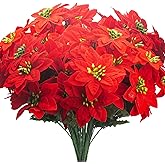 Grunyia 8PCS Artificial Poinsettia Flowers Christmas Decorations Silk Poinsettia Stem Realistic Holiday Home Decor for Table Centerpiece Wedding Party DIY
