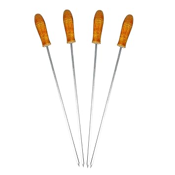 Avani MetroBuzz Barbecue Skewers for BBQ Tandoor, Grill | Stainless Steel Stick with Wooden